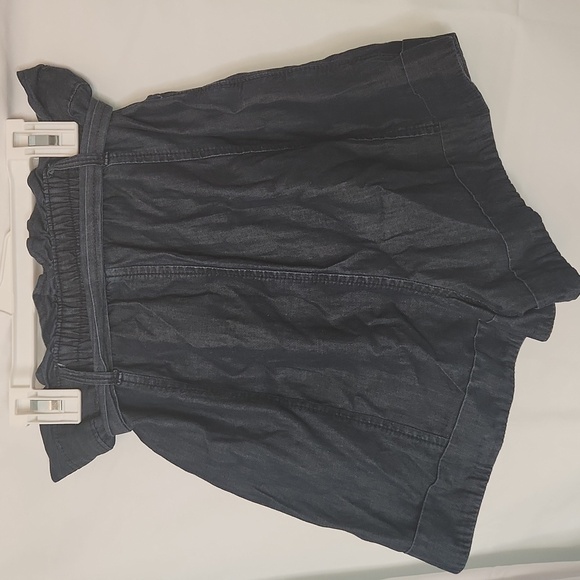 Express high rise buttonfly paper bag waist chambray blue denim S/P tie waist - Picture 4 of 12